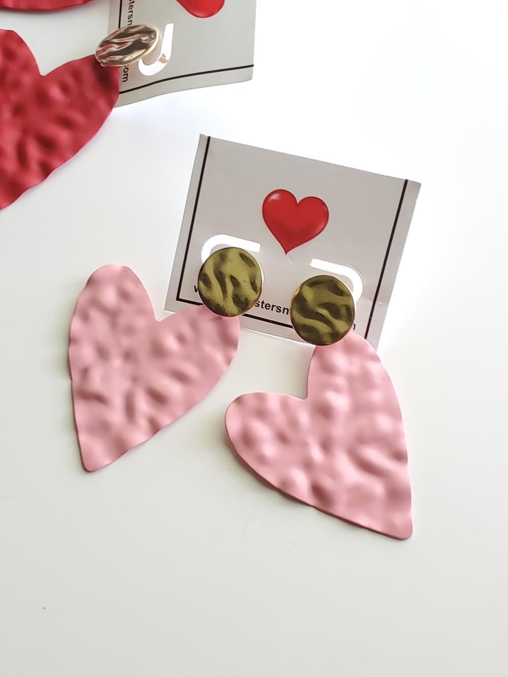 Pink and Gold Heart Dangle Earrings